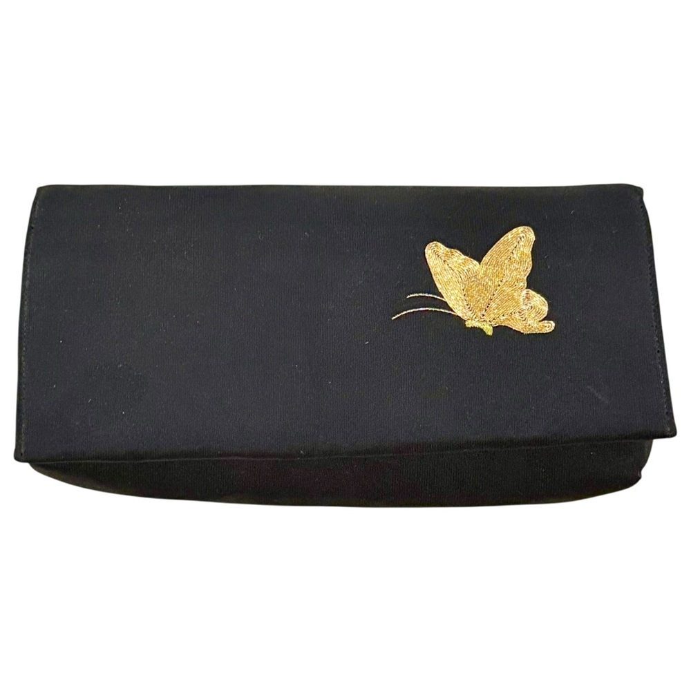 Black Silk Evening Clutch with Gold Butterfly Embroidery
